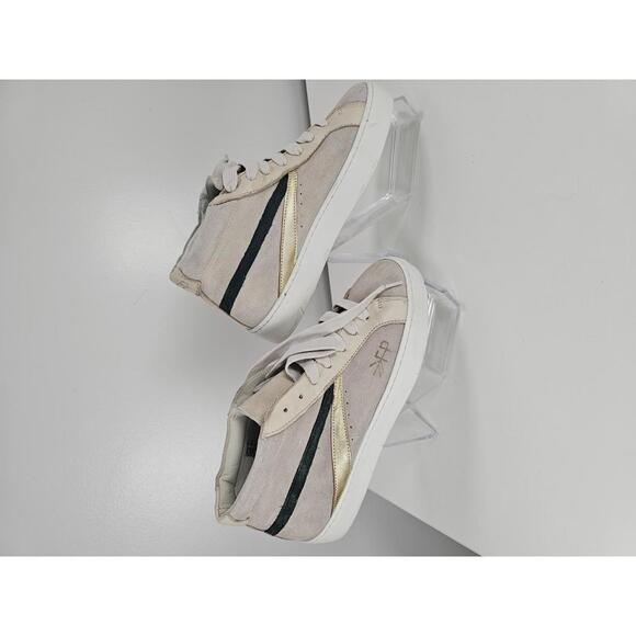 Freshly Picked Stylish Mid-Top Sneakers in Beige with Gold and Green Accents - Picture 2 of 9